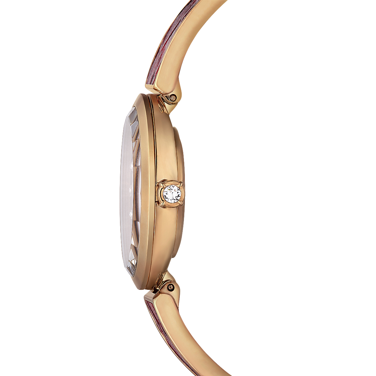 Resim Crystal Rock oval Saat, İsviçre Üretimi, Metal bileklik, Kırmızı, Pembe altın rengi yüzey