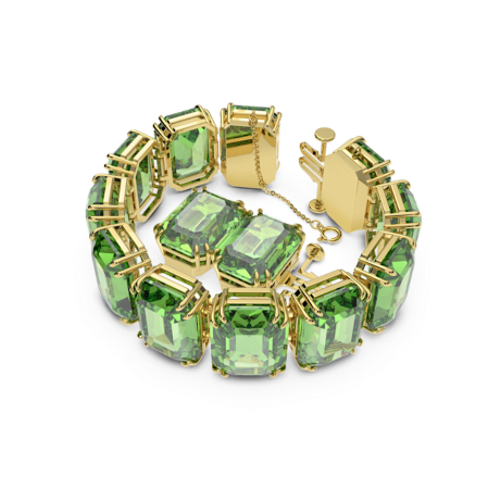 Resim Millenia Bileklik, Büyük kristaller, Sekizgen kesim, Yeşil, Altın rengi kaplama