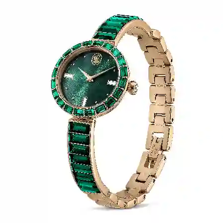 Resim Matrix Bangle Saat, İsviçre Üretimi, Kristal bileklik, Yeşil, Şampanya altın rengi yüzey