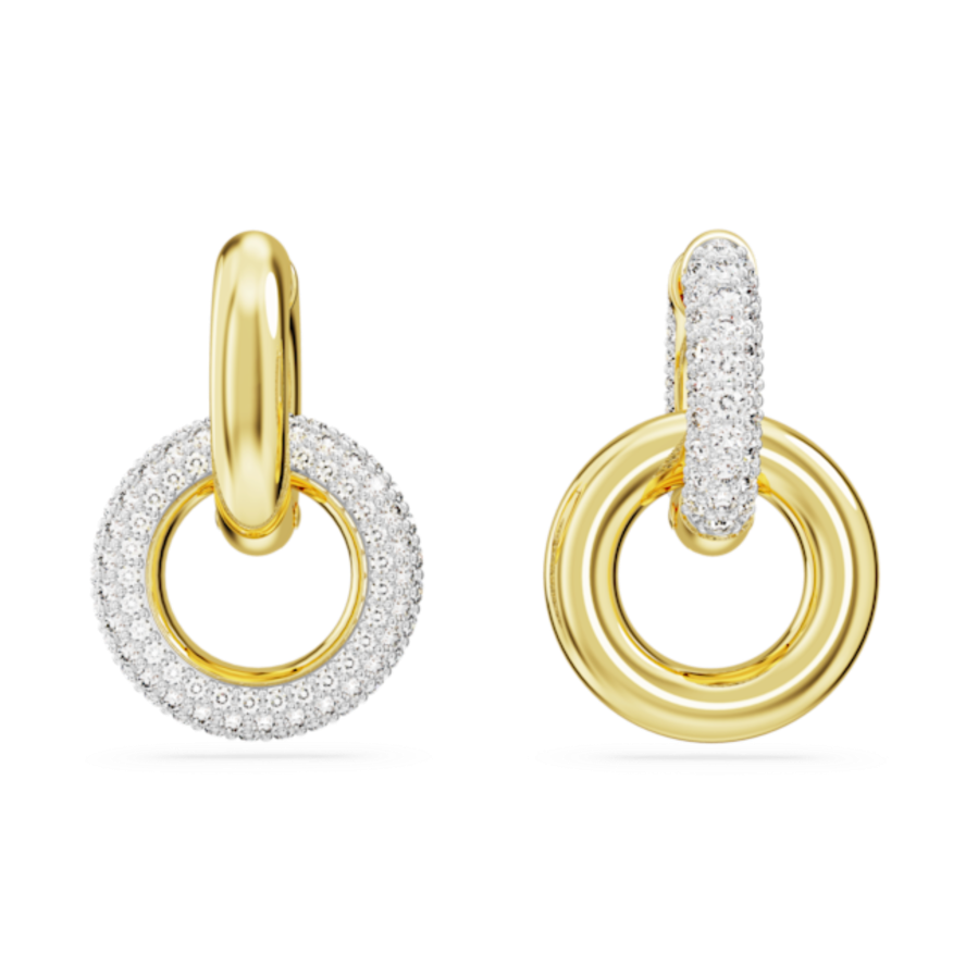 Resim Dextera halka küpeler, Asimetrik tasarım, Kilitlenmiş döngü, Beyaz, Altın rengi kaplama