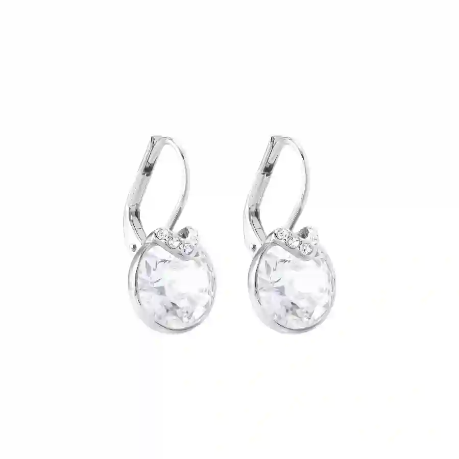 Resim Bella V damla küpeler, Yuvarlak kesim, Beyaz, Rodyum kaplama