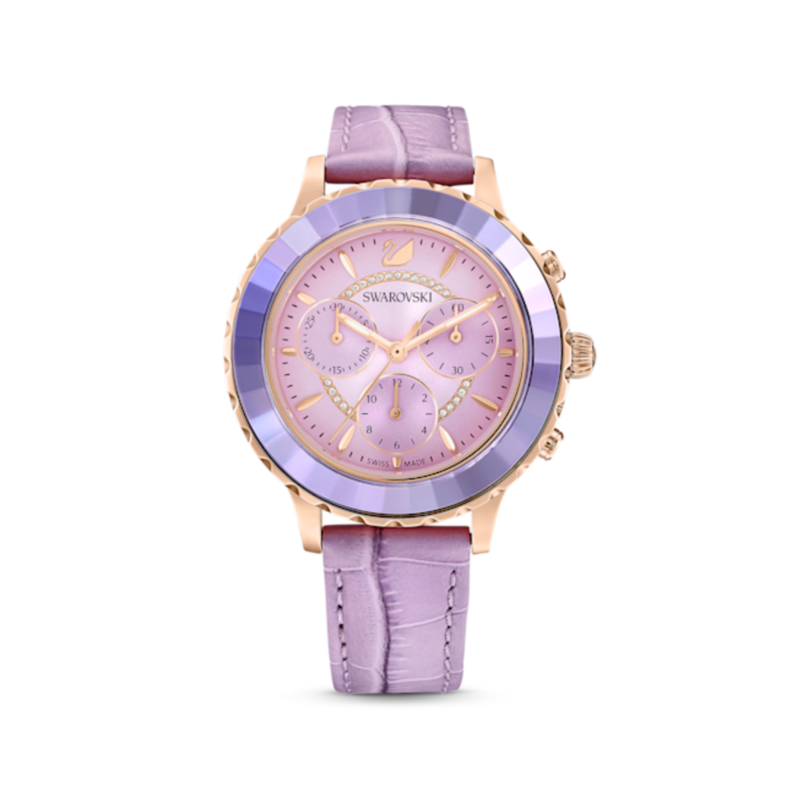 Resim Octea lux chrono Saat, İsviçre Üretimi, Deri kayış, Mor, Pembe altın rengi yüzey