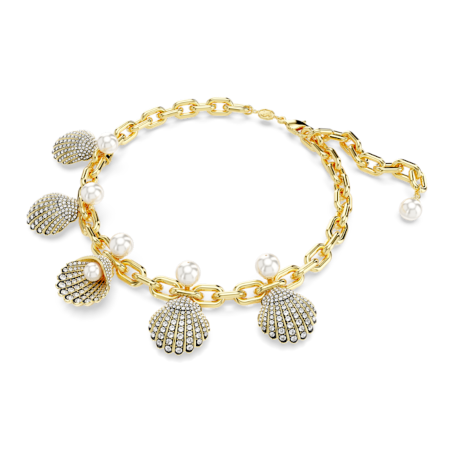 Resim Idyllia Kolye, Kristal inciler, Deniz Kabuğu, Beyaz, Altın rengi kaplama