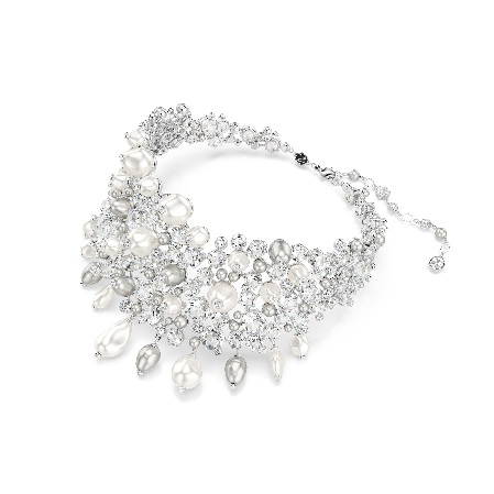 Resim Constella Gerdanlık, Kristal inci, Yuvarlak kesim, Beyaz, Rodyum kaplama