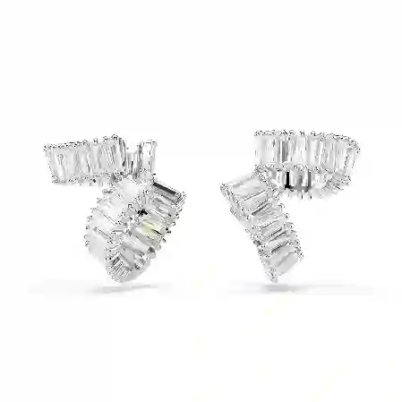 Resim Ariana Grande x Swarovski kelepçe küpe, Baget kesim, Beyaz, Rodyum kaplama