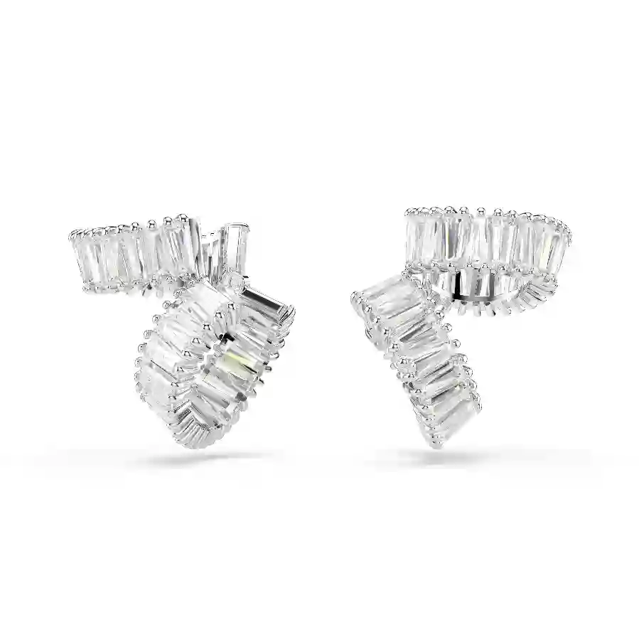 Resim Ariana Grande x Swarovski kelepçe küpe, Baget kesim, Beyaz, Rodyum kaplama