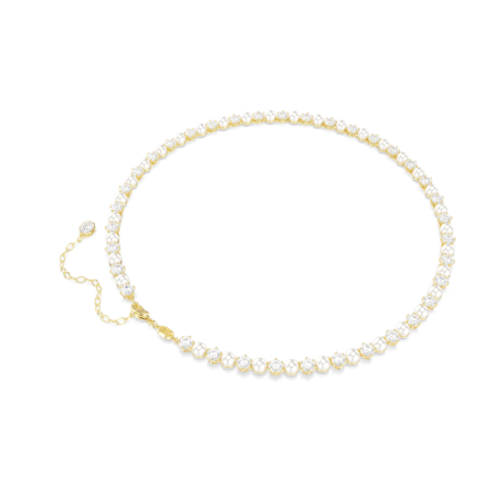 Resim Matrix Tennis kolye, Kristal inci, Yuvarlak kesim, Beyaz, Altın rengi kaplama