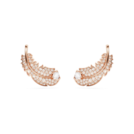 Resim Nice düğme Küpeler, Tüy, Beyaz, Pembe altın rengi kaplama