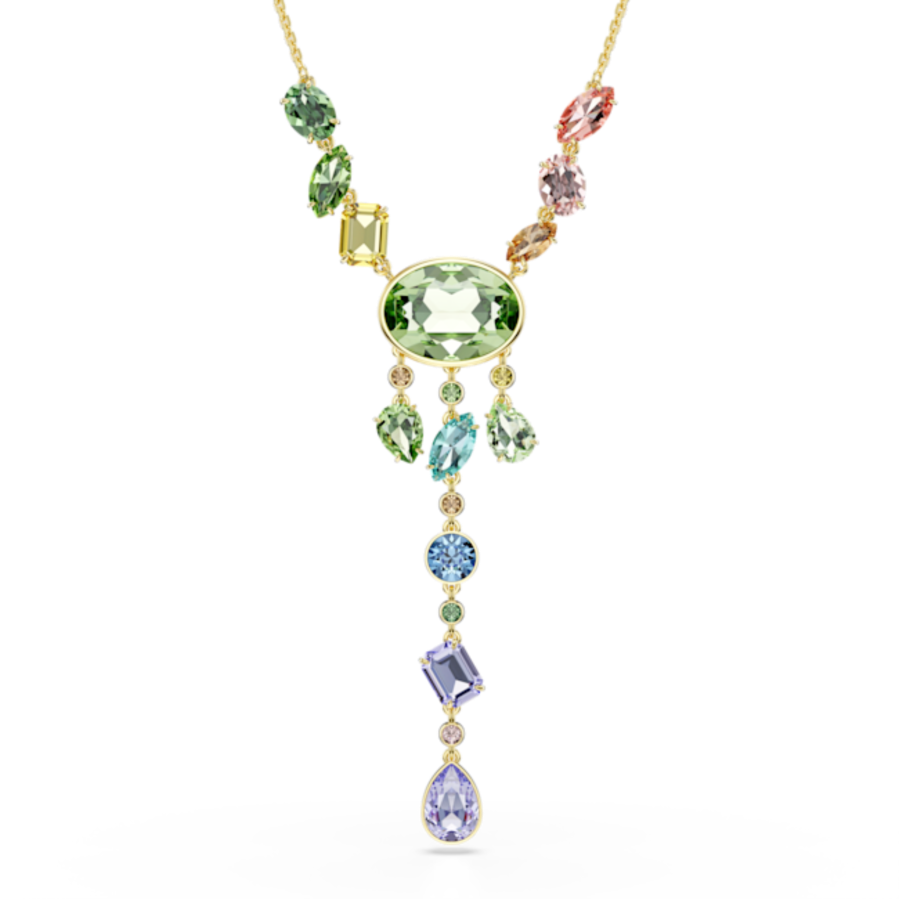 Resim Gema Y-Kolye, Karışık kesimler, Çok renkli, Altın rengi kaplama
