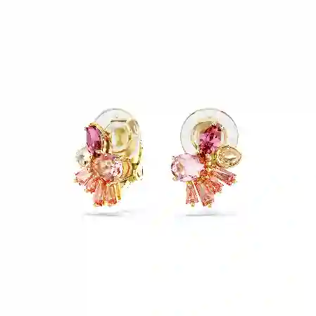 Resim Gema Klipsli Küpeler, Karışık kesimler, Çiçek, Pembe, Altın rengi kaplama