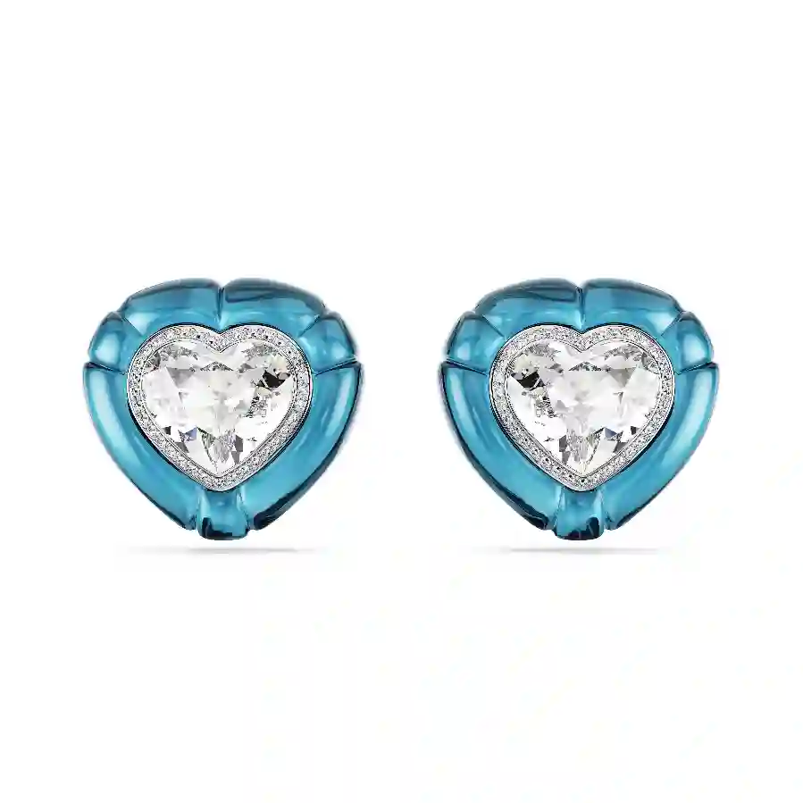 Resim Dulcis Klipsli Küpeler, Kalp kesim, Pavé, Kalp, Mavi, Rodyum kaplama