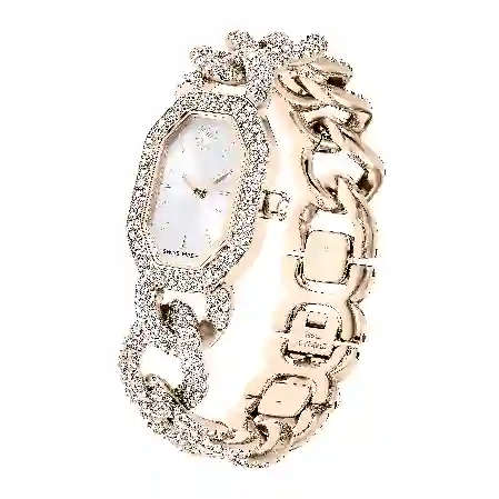 Resim Dextera Chain Saat, İsviçre Üretimi, Kristal bileklik, Beyaz, Şampanya altın rengi yüzey