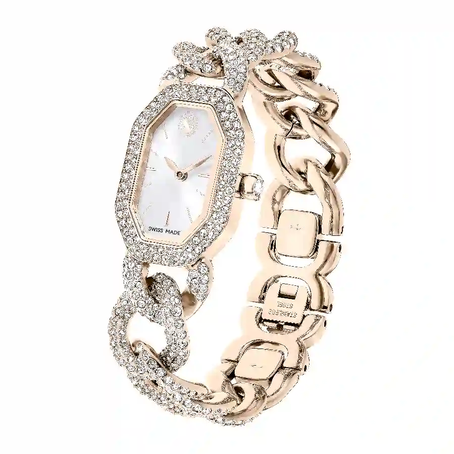 Resim Dextera Chain Saat, İsviçre Üretimi, Kristal bileklik, Beyaz, Şampanya altın rengi yüzey
