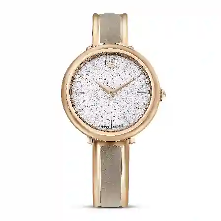 Resim Crystalline Bangle Saat, İsviçre Üretimi, Metal bileklik, Bej, Pembe altın rengi yüzey