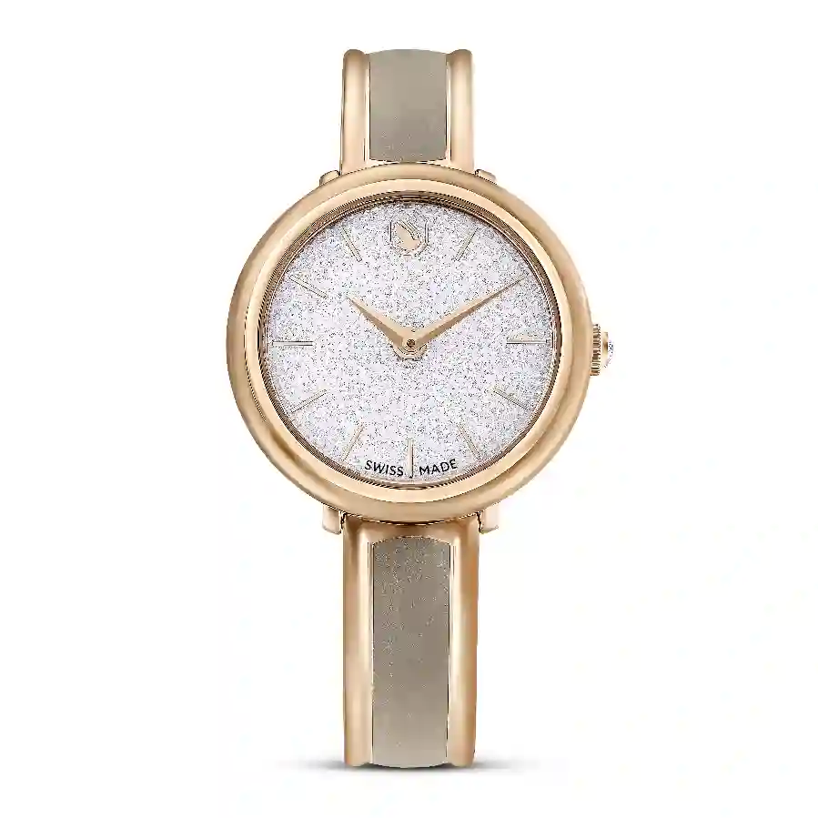 Resim Crystalline Bangle Saat, İsviçre Üretimi, Metal bileklik, Bej, Pembe altın rengi yüzey