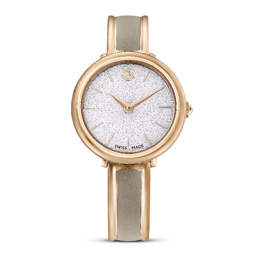 Resim Crystalline Bangle Saat, İsviçre Üretimi, Metal bileklik, Bej, Pembe altın rengi yüzey