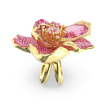 Resim Idyllia Kokteyl Yüzüğü, Pavé, Çiçek, Pembe, Altın rengi kaplama