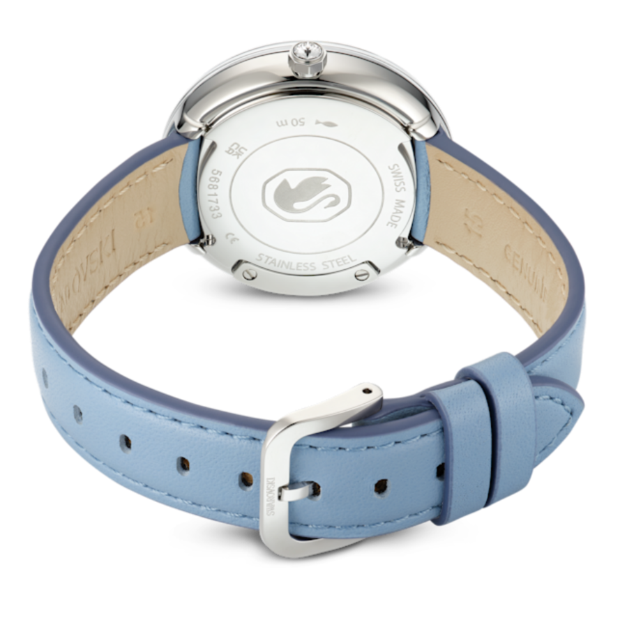 Resim Crystalline Lustre Saat, İsviçre Üretimi, Deri kayış, Mavi, Paslanmaz çelik