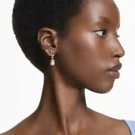 Resim Gema damla küpeler, Karışık kesimler, Kristal inciler, Çiçek, Pembe, Altın rengi kaplama