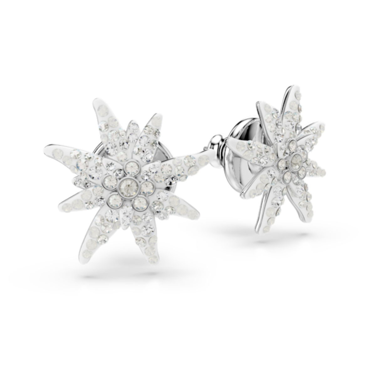 Resim Swarovski Tourism Services düğme Küpeler, Pavé, Çiçek, Beyaz, Rodyum kaplama