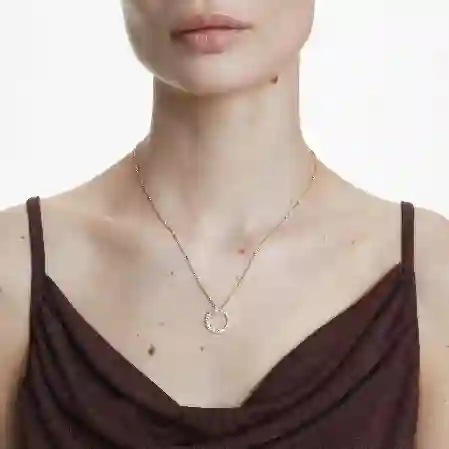 Resim Matrix Kolye, Kristal inci, Yuvarlak kesim, Beyaz, Pembe altın rengi kaplama