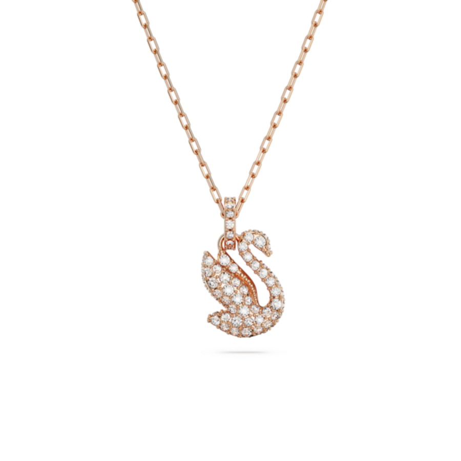Swarovski Iconic Swan Kolye, Kuğu, Küçük, Beyaz, Pembe altın rengi kaplama
