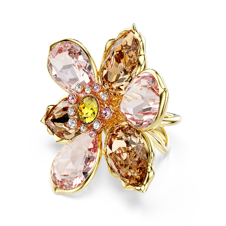 Resim Idyllia Motif Yüzük, Karışık kesimler, Çiçek, Altın rengi kaplama