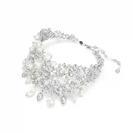 Resim Constella Gerdanlık, Kristal inci, Yuvarlak kesim, Beyaz, Rodyum kaplama