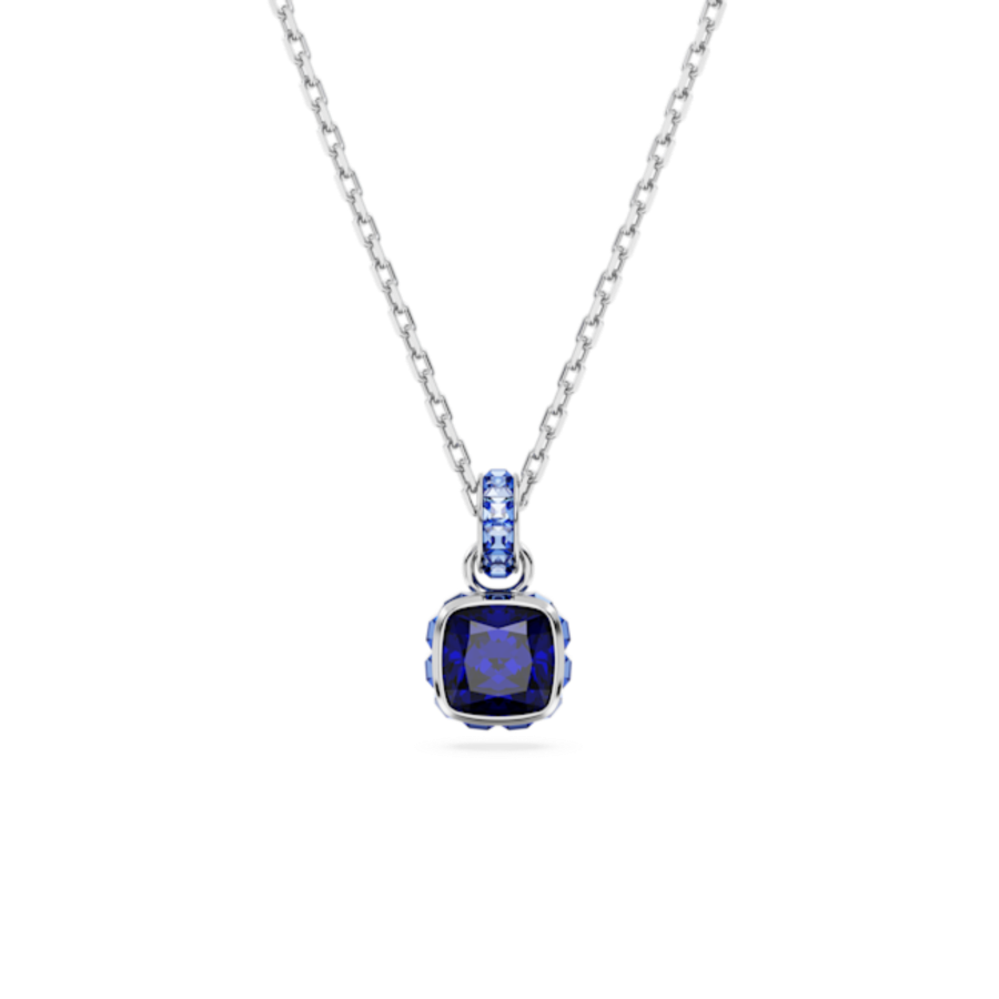 Resim Birthstone Kolye, Kare kesim, Eylül, Mavi, Rodyum kaplama