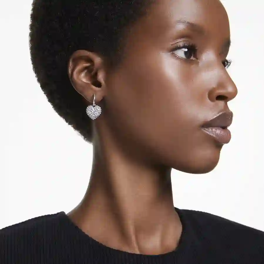 Resim Idyllia damla küpeler, Kristal inci, Kalp, Beyaz, Rodyum kaplama