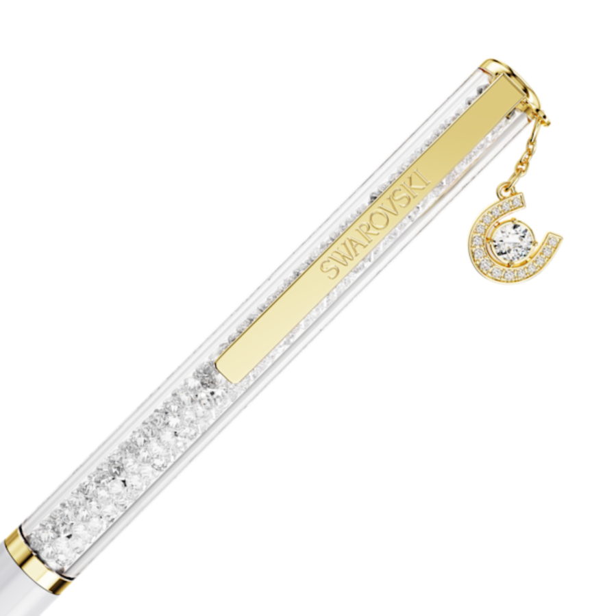 Resim Crystalline Tükenmez Kalem, At Nalı, Beyaz, Beyaz lakeli, altın rengi kaplama