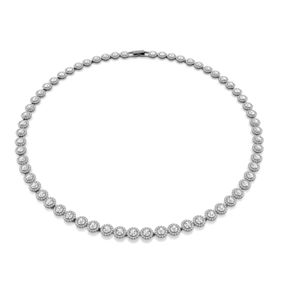 Resim Una Angelic Tennis kolye, Yuvarlak kesim, Uzun, Beyaz, Rutenyum kaplama