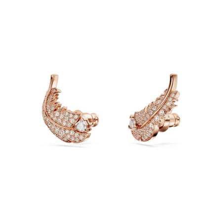 Resim Nice düğme Küpeler, Tüy, Beyaz, Pembe altın rengi kaplama