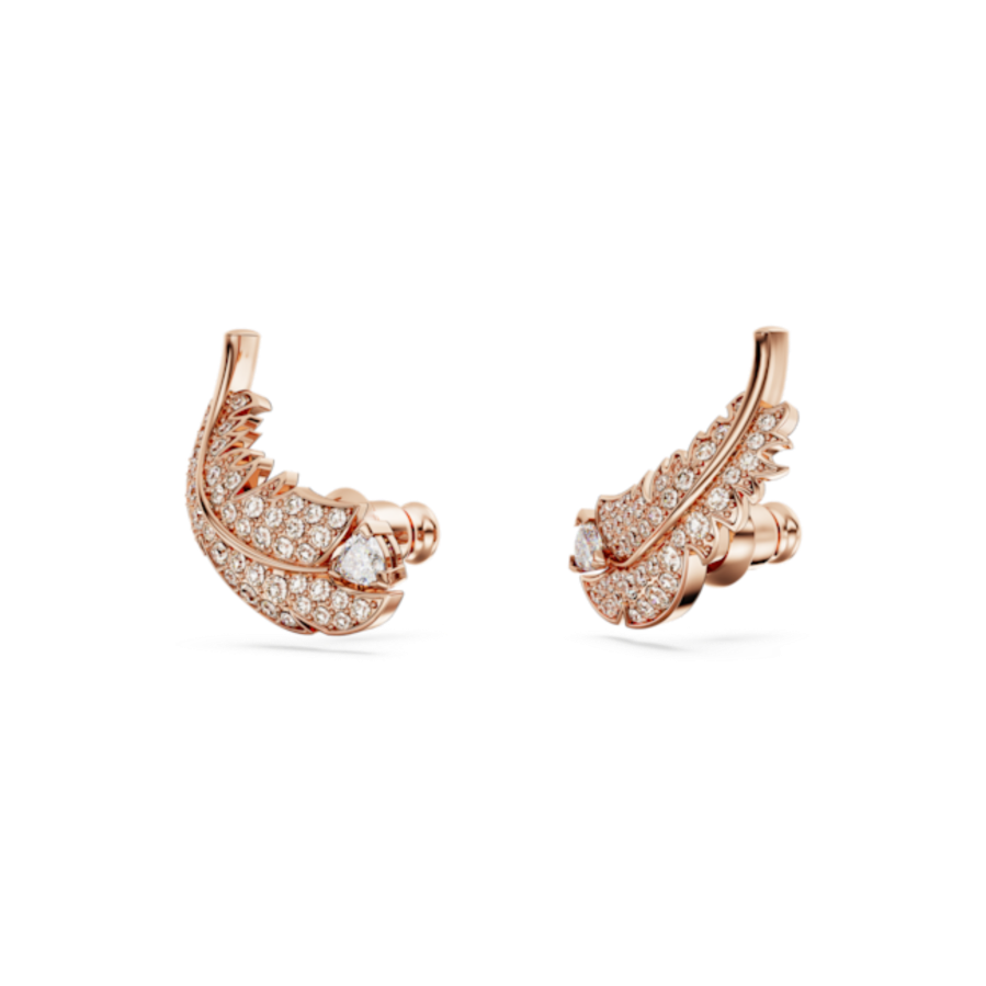 Resim Nice düğme Küpeler, Tüy, Beyaz, Pembe altın rengi kaplama