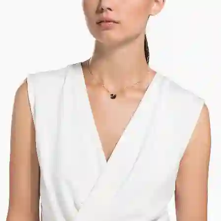 Resim Swan Kolye Ucu, Kuğu, Küçük, Siyah, Pembe altın rengi kaplama