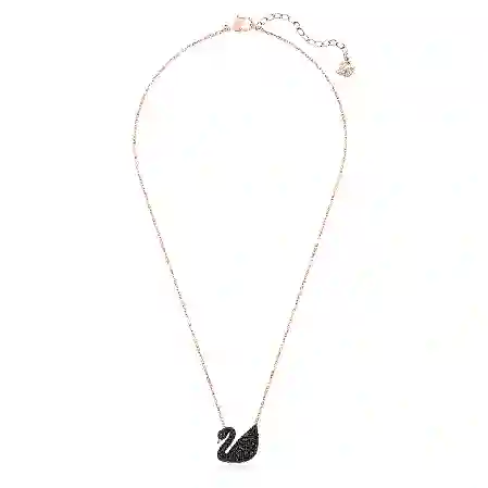 Resim Swan Kolye Ucu, Kuğu, Siyah, Pembe altın rengi kaplama