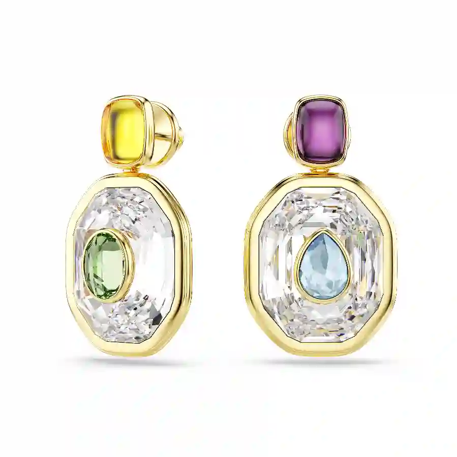 Resim Chroma damla küpeler, Asimetrik tasarım, Sekizgen kesim, Çok renkli, Altın rengi kaplama