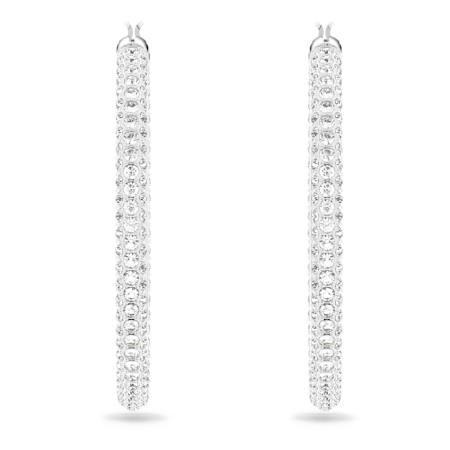 Resim Stone halka küpeler, Pavé, Büyük, Beyaz, Rodyum kaplama
