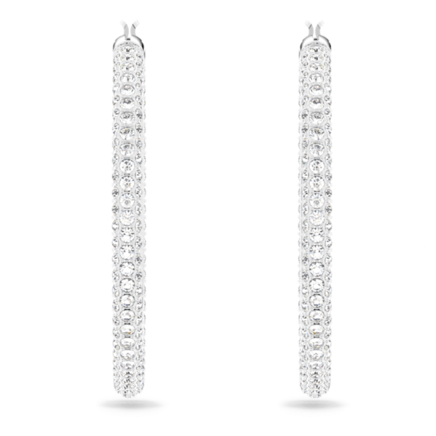 Resim Stone halka küpeler, Pavé, Büyük, Beyaz, Rodyum kaplama
