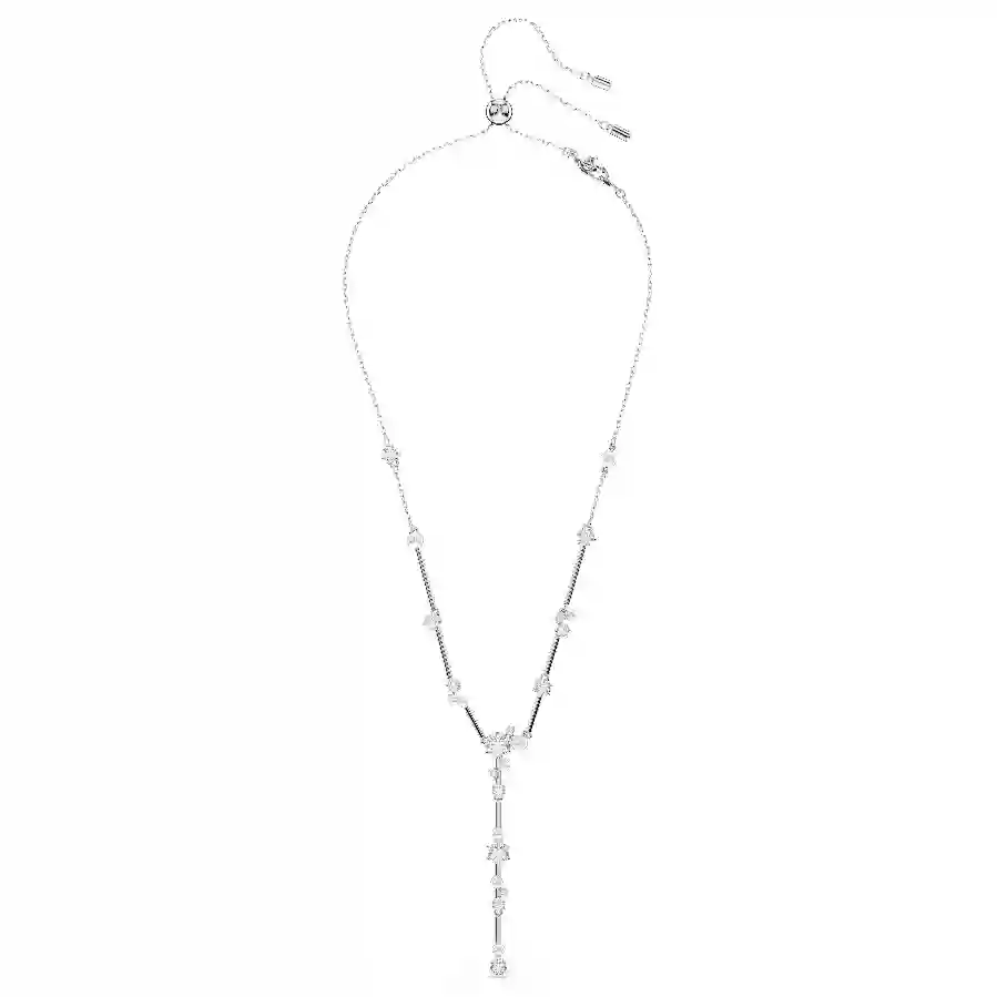 Resim Constella Y-Kolye, Kristal inci, Yuvarlak kesimler, Beyaz, Rodyum kaplama