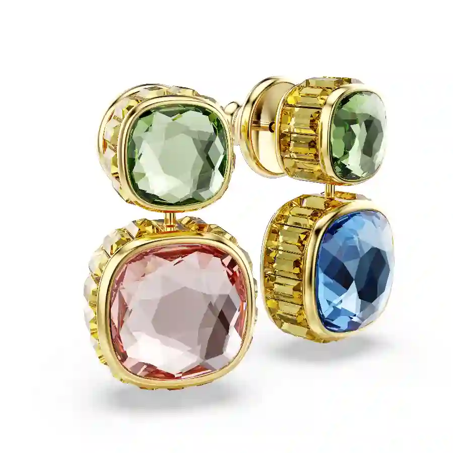 Resim Chroma damla küpeler, Yastık kesim, Çok renkli, Altın rengi kaplama