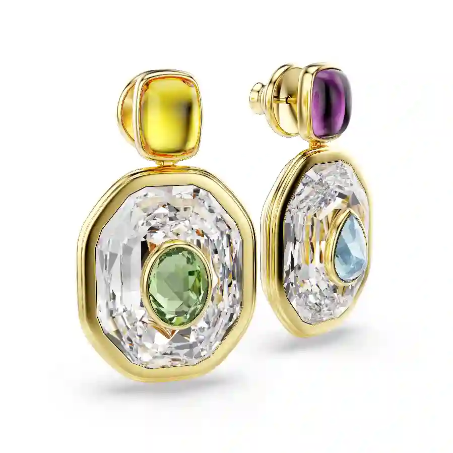 Resim Chroma damla küpeler, Asimetrik tasarım, Sekizgen kesim, Çok renkli, Altın rengi kaplama