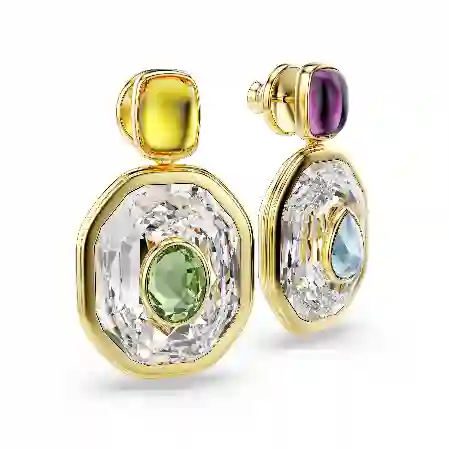 Resim Chroma damla küpeler, Asimetrik tasarım, Sekizgen kesim, Çok renkli, Altın rengi kaplama