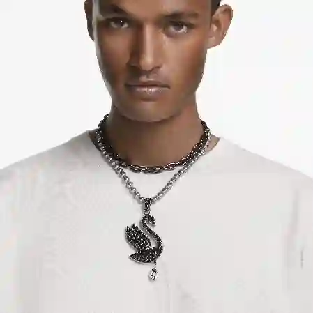 Resim Swan Gerdanlık ve broş, Kristal inci, Kuğu, Siyah, Rutenyum kaplama