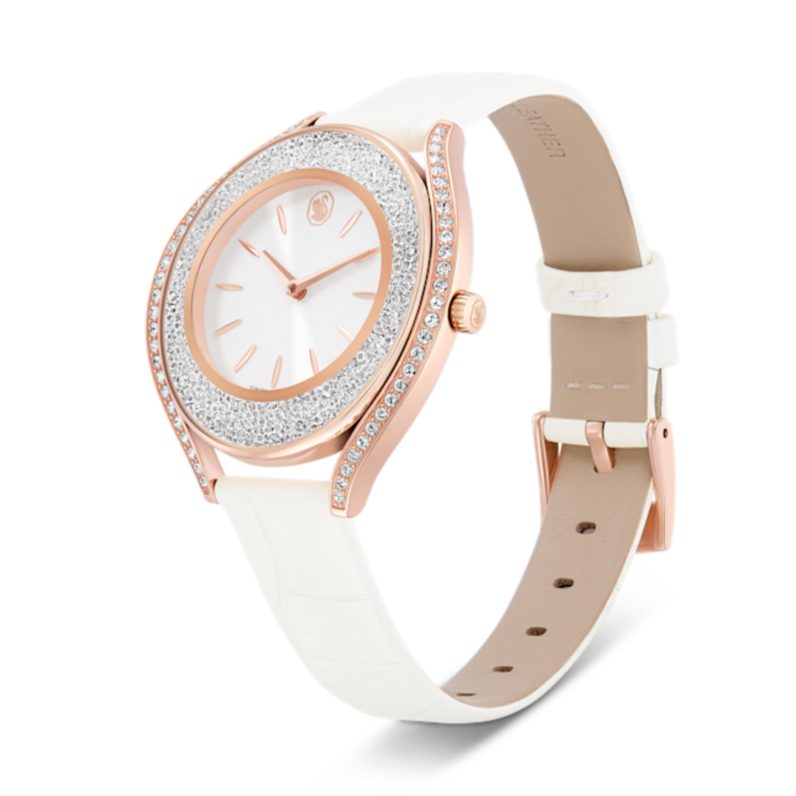 Resim Crystalline aura Saat, İsviçre Üretimi, Deri kayış, Beyaz, Pembe altın rengi yüzey