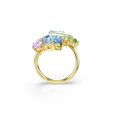 Resim Gema Motif Yüzük, Karışık kesimler, Çok renkli, Altın rengi kaplama