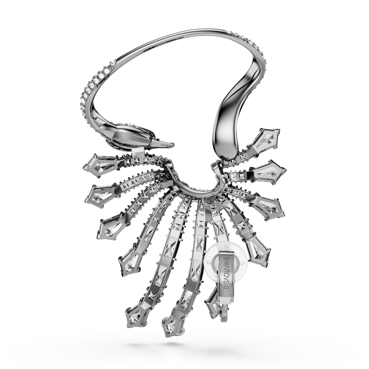 Resim The Vienna Collection Kelepçe Küpe, Kuğu, Beyaz, Rutenyum kaplama