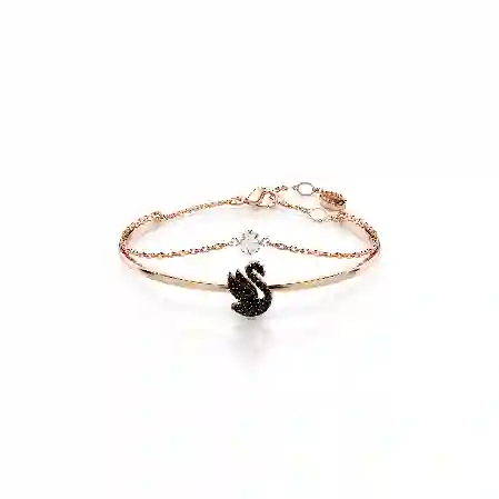 Resim Swan Bileklik, Kuğu, Siyah, Pembe altın rengi kaplama