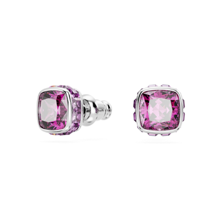 Resim Birthstone düğme Küpeler, Kare kesim, Şubat, Mor, Rodyum kaplama