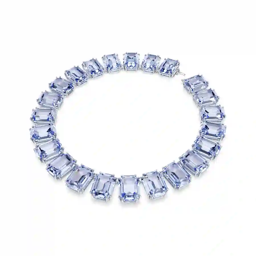 Resim Millenia Tennis kolye, Büyük kristaller, Sekizgen kesim, Mavi, Rodyum kaplama